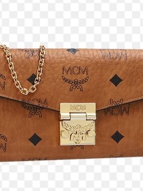 MCM Cognac Visetos Leather Chain Wallet
